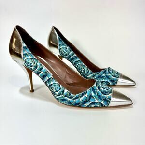 TABITHA SIMMONS Fish Print Cap Toe Turquoise Pumps